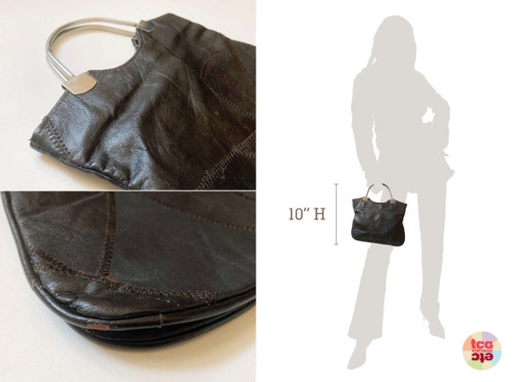 Vintage 1970s Leather Patchwork Foldover Handbag:… - image 9