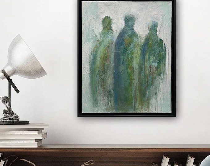 Abstract Figures Painting: Framed Mixed Media Canvas Art (16x20)