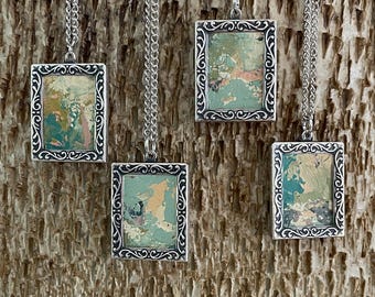 Handpainted Pendant Necklace, Art Jewelry Necklace, Pendant with Original Art