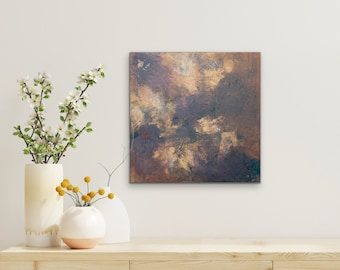Abstract Floral Painting: Cold Wax & Oil on Wood Panel (16x16)