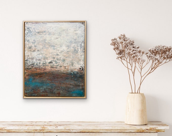 Framed Pink Landscape Painting: Abstract Cold Wax Art (16x20)