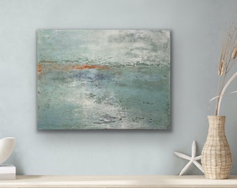 Abstract Seascape Painting: Cold Wax and Oil on Birch Panel, 24x18