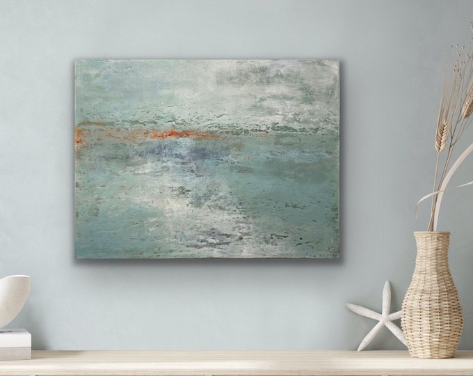 Abstract Seascape Painting: Cold Wax and Oil on Birch Panel, 24x18