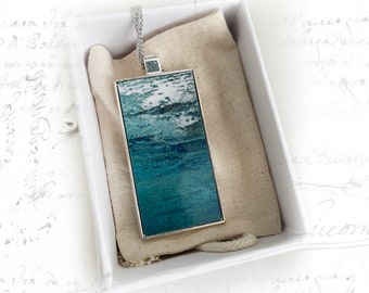 Silver Art Necklace with Seascape, Art Jewelry Necklace, Pendant with Original Art