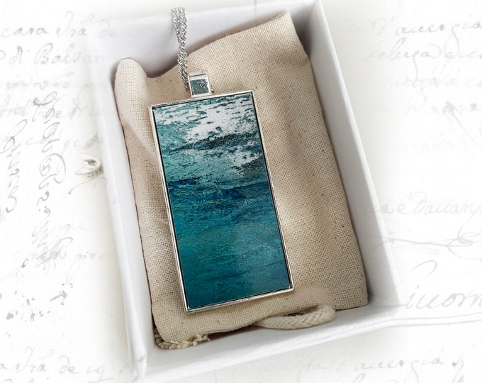 Silver Art Necklace with Seascape, Art Jewelry Necklace, Pendant with Original Art