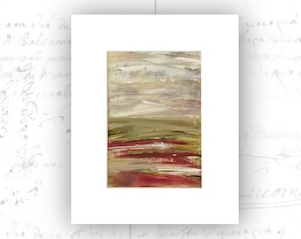 Unframed Abstract Landscape Painting with Mat, Cold Wax and Oil Landscape on Paper