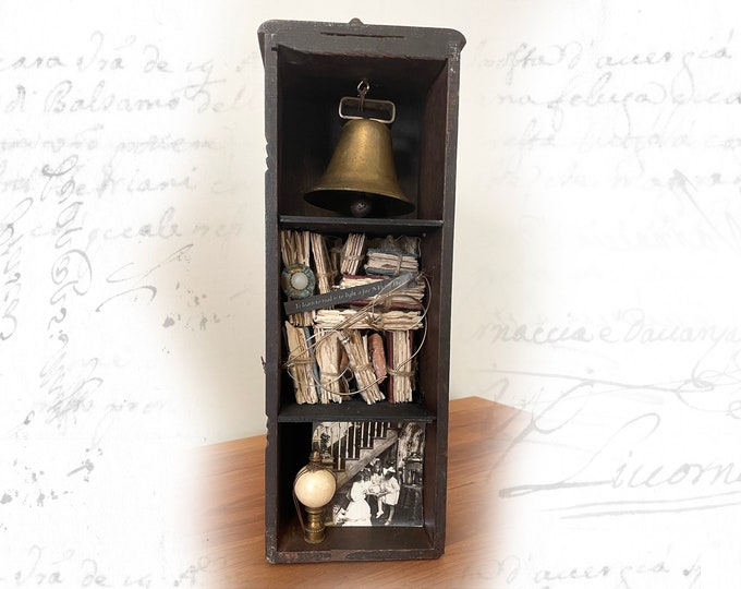 Found Object Assemblage: Antique Sewing Drawer with Mini Books & Victor Hugo Quote