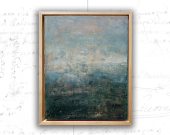Abstract Painting of Cloudy Seascape, Framed Original Painting of Landscape, Cold Wax Painting, Cold Wax and Oil Art