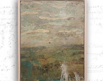 Framed Abstract Landscape Collage in Earth Tones: Mixed Media Art (11x14)