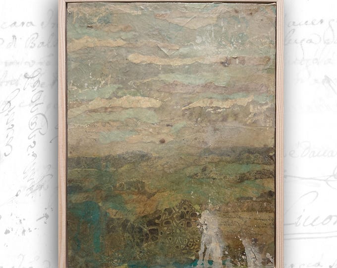 Framed Abstract Landscape Collage in Earth Tones: Mixed Media Art (11x14)