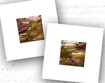 Unframed Set of 4 x 4 Paintings with Mats, Small Abstract Landscapes in Mats, Mini Paintings in Pink and Green