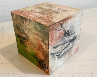 Original Painting Art Block with Book Theme, Small Painting with Emily Dickinson Poetry, Mini Landscape Painting Sculpture with Poetry
