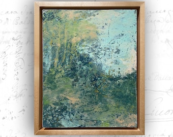 Abstract Landscape of Forest and Path, Framed Painting of Forest Scene, Cold Wax Painting on Wood Panel