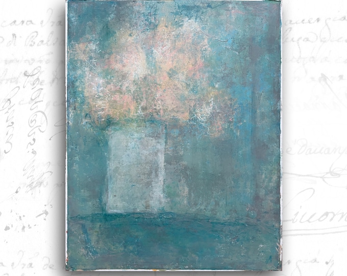 Unframed Original Painting of Abstract Flowers, Unframed Original Floral Painting, Cold Wax and Oil Painting on Paper