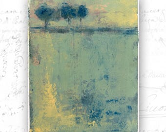 Abstract Landscape Painting with Trees, Cold Wax Oil on Archival Paper (8 x 10)