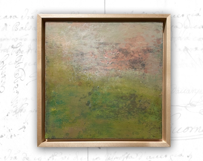 Framed Abstract Landscape Painting: Cold Wax and Oil on Birch