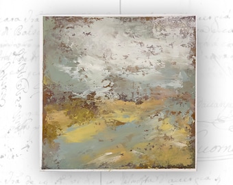 Abstract Landscape Painting in Soft Tones, Unframed Landscape Painting, Cold Wax Painting, Unframed Art on Paper