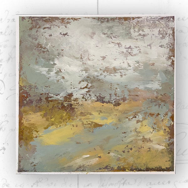 Abstract Landscape Painting in Soft Tones, Unframed Landscape Painting, Cold Wax Painting, Unframed Art on Paper