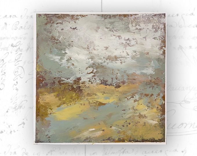 Abstract Landscape Painting in Soft Tones, Unframed Landscape Painting, Cold Wax Painting, Unframed Art on Paper