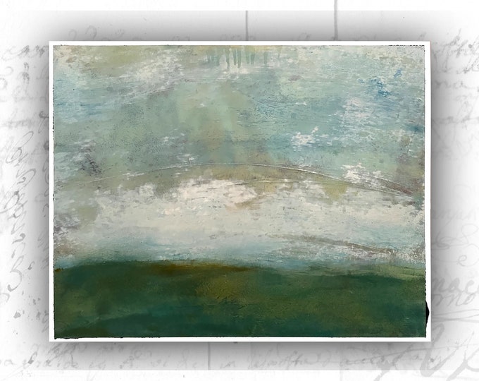 Abstract Painting of Peaceful Landscape, Original Painting of Rural Landscape, Original Cold Wax and Oil Painting
