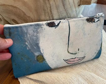 All Purpose Pencil Case with Gray-Haired Woman Artwork, Zipper Bag for Accessories, Small Canvas Travel Bag