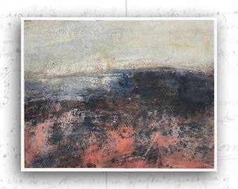 Unframed Abstract Painting of Pink and Blue Landscape, Unframed Cold Wax and Oil Landscape, Original Painting with Walt Whitman Quote