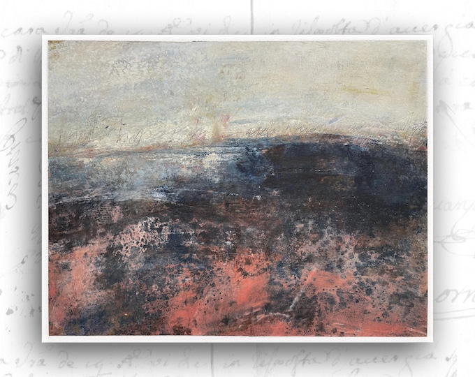 Unframed Abstract Painting of Pink and Blue Landscape, Unframed Cold Wax and Oil Landscape, Original Painting with Walt Whitman Quote