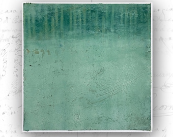 Abstract Forest Painting in Light Green, Unframed Landscape Painting, Cold Wax Painting, Unframed Art on Paper