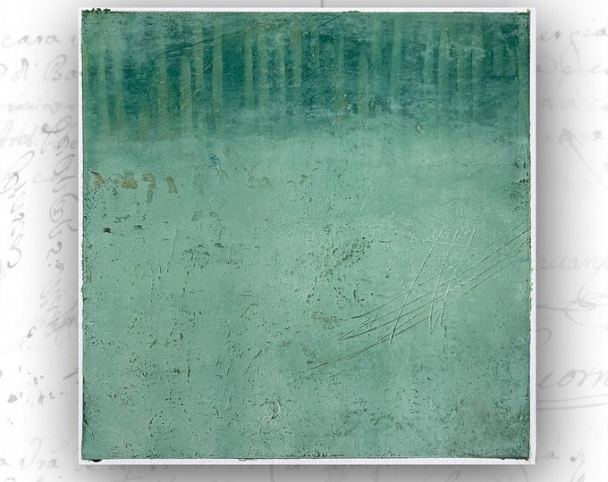 Abstract Forest Painting in Light Green, Unframed Landscape Painting, Cold Wax Painting, Unframed Art on Paper