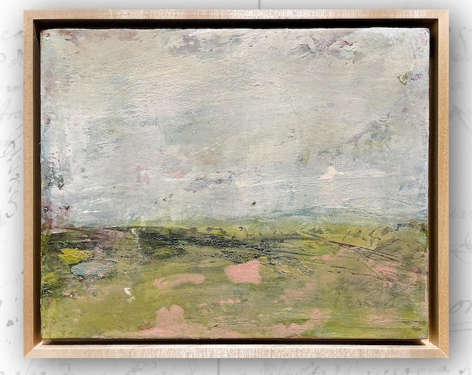 Framed Abstract Seascape Painting: Cold Wax & Oil on Wood