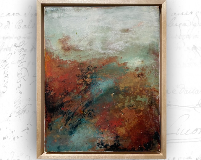 Abstract Landscape of Rushing River • Cold Wax Painting on Wood Panel