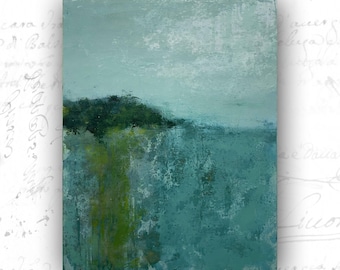 Abstract Seaside Oil Painting: Cold Wax Landscape Art (14x18)
