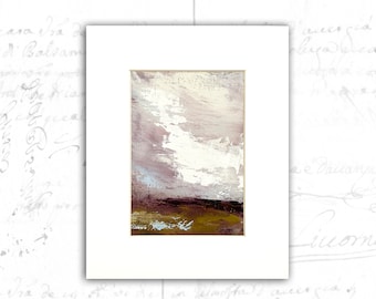 Unframed Abstract Landscape with Lavender Sky, Cold Wax and Oil Landscape on Paper