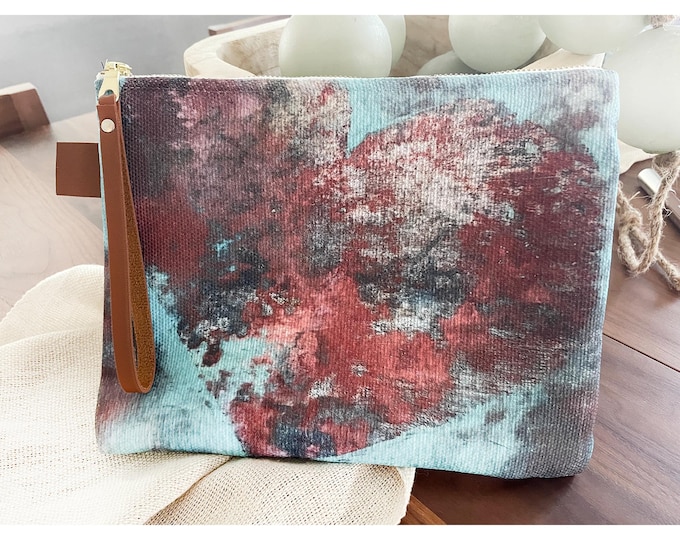 All Purpose Accessory Bag with Abstract Heart Artwork, Zipper Bag for Accessories, Small Canvas Travel Bag