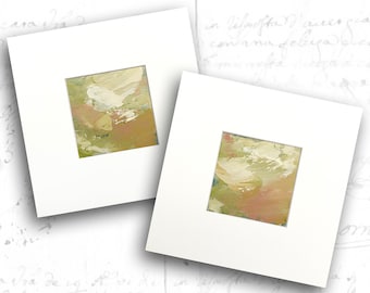 Unframed Set of Mini Landscapes of Peach, Small Abstract Landscapes in Mats, Unframed 4x4 Landscape Paintings