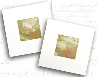 Unframed Set of Mini Landscapes of Peach, Small Abstract Landscapes in Mats, Unframed 4x4 Landscape Paintings