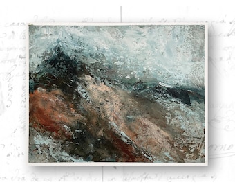 Original Painting of Abstract Mountainous Landscape, Unframed Cold Wax Painting of Mountain Landscape