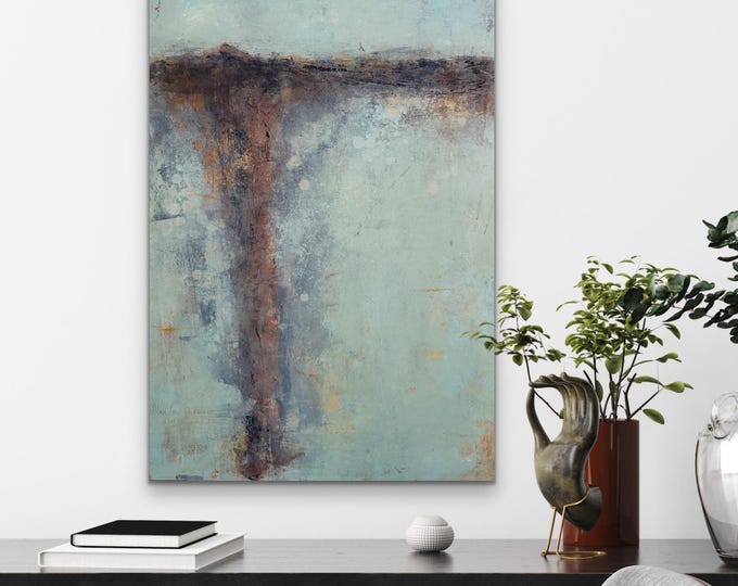 Large Cold Wax Oil Painting: Abstract Landscape with Walt Whitman Quote (24x36)