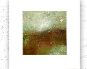 Autumn Landscape Painting: Cold Wax & Oil Abstract Art (8x8 with 12" Mat)