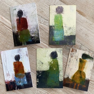 Set of 5 Blank Note Cards of Folk Style Women