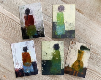 Set of 5 Blank Note Cards of Folk Style Women