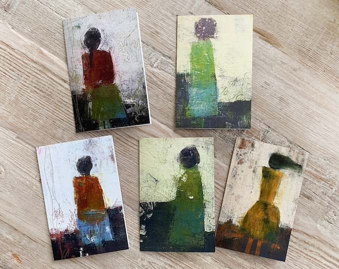Set of 5 Blank Note Cards of Folk Style Women