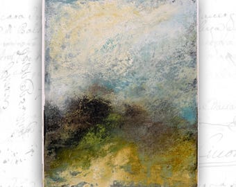 Abstract Landscape Painting with Gold Highlights, Cold Wax and Oil Landscape (8 x 10)