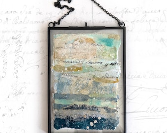 Abstract Landscape Collage in Glass Frame: Hand-Painted Paper (4x6)