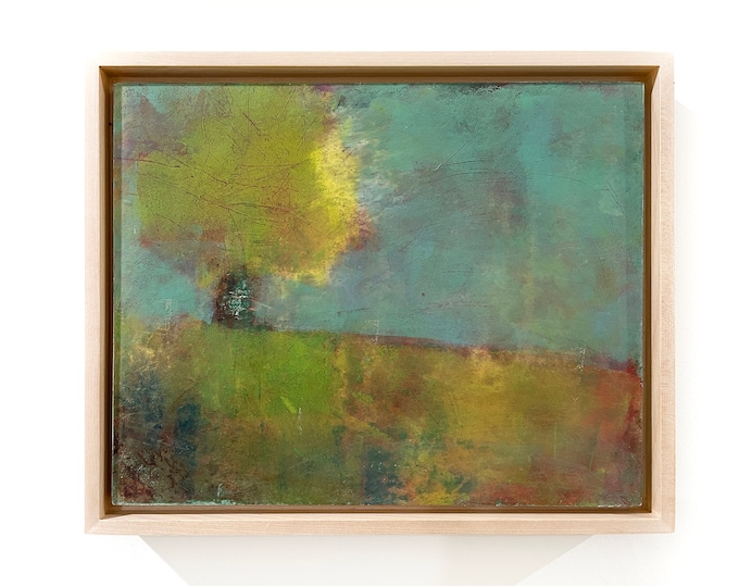 Framed Landscape Painting: Cold Wax & Oil on Birch, 8x10
