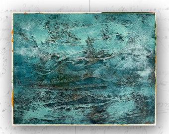 Original Painting of Abstract Seascape, Cold Wax Painting of Seascape, Unframed Cold Wax Painting