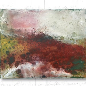 Abstract Landscape Painting in Deep Reds and Greens, Original Painting of Landscape, Original Cold Wax and Oil Painting