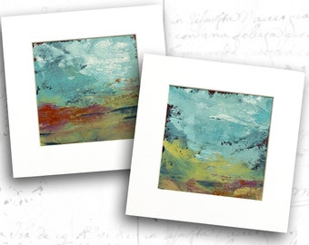 Unframed 5 x 5 Abstract Paintings in Vibrant Hues, Unframed Small Abstract Landscapes, Mini Cold Wax and Oil Paintings