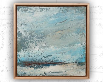 Abstract Painting of White Sand Beach, Cold Wax and Oil Painting, Framed Abstract Painting
