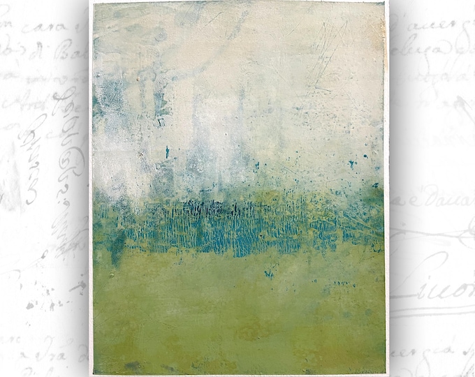 Abstract Landscape Painting with Grassy Bank, Unframed Original Paintings, Cold Wax and Oil Landscape